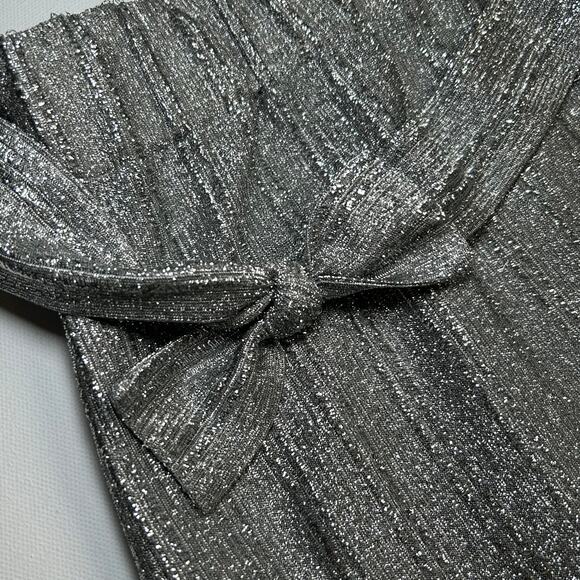 Vintage Metallic Silver Maxi Skirt 1980s Shimmer Christmas Holiday Bow Plus Size - Picture 4 of 6